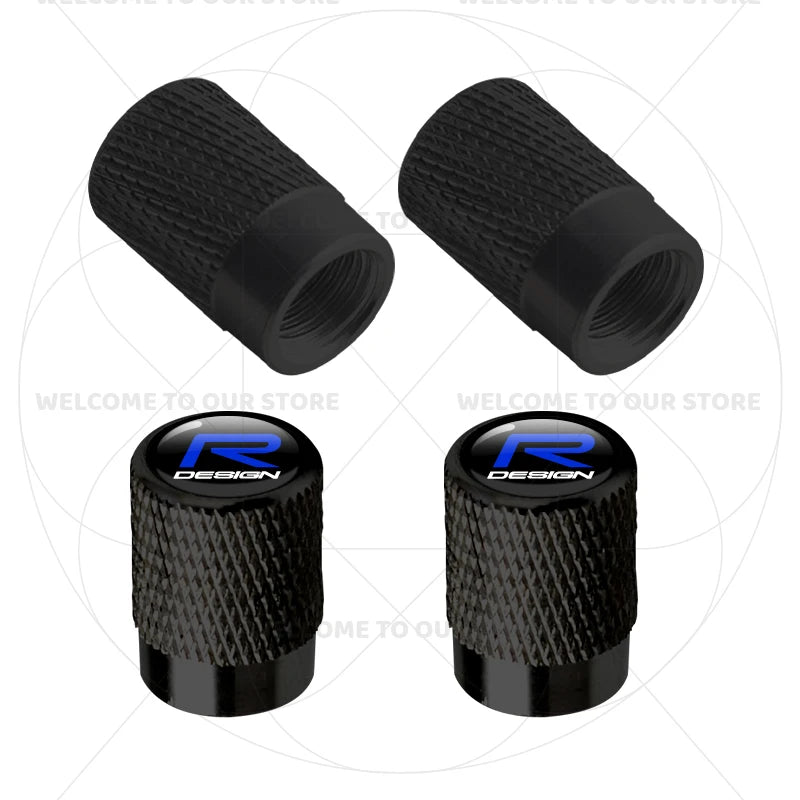 For Volvo R Design Emblem Aluminum Tire Valve Caps | 4-Pack Dust Covers detail view