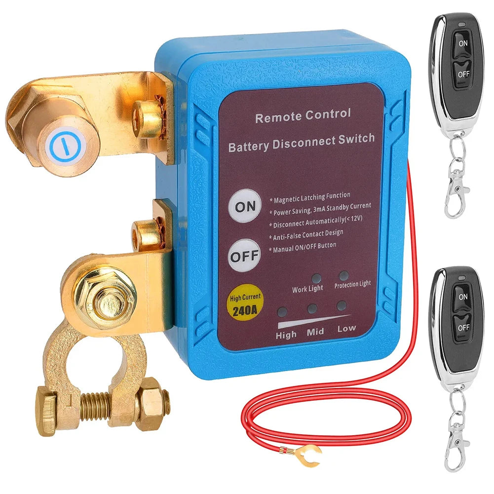 12V/240A Wireless Dual Remote Wear Resist Car Battery Disconnect Relay Master Cut-Off Switch for Boats RVs Trailers Motorcycles