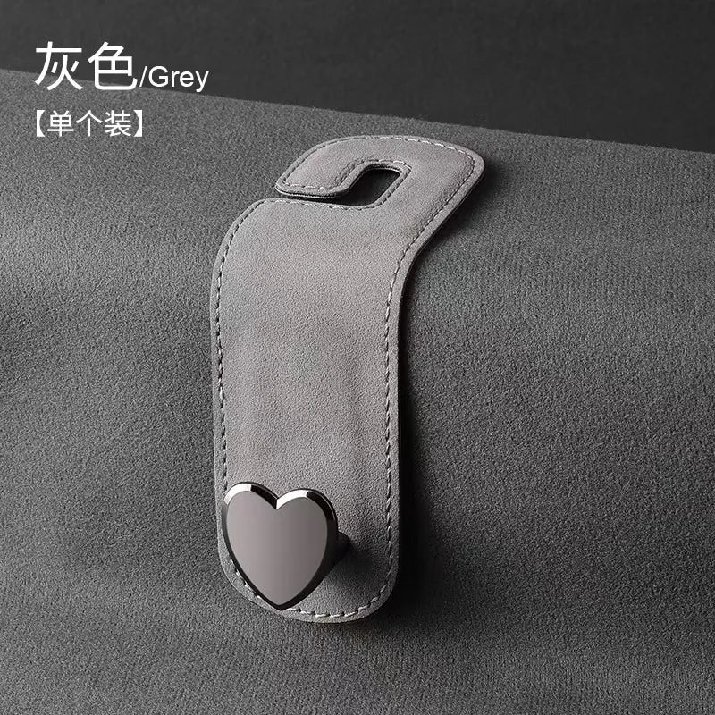Heart Shape Metal Car Headrest Hooks 2 in 1 Leather Hanger alternate view