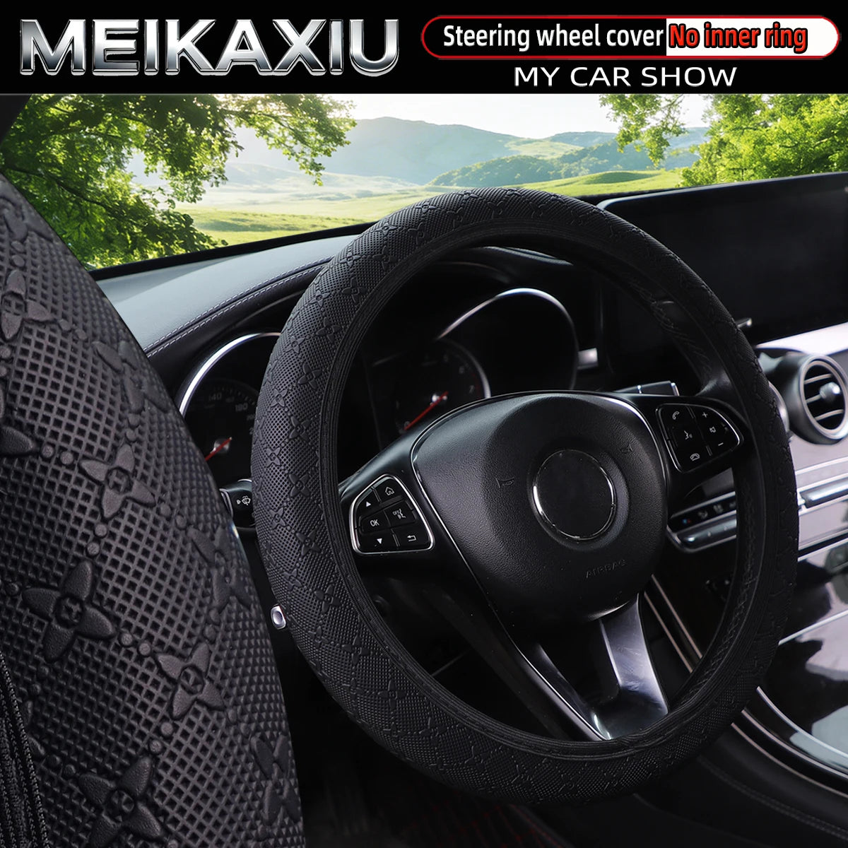 Women's Star-Embossed 3D PU Leather Car Steering Wheel Cover Rimless Auto Accessory C lifestyle view