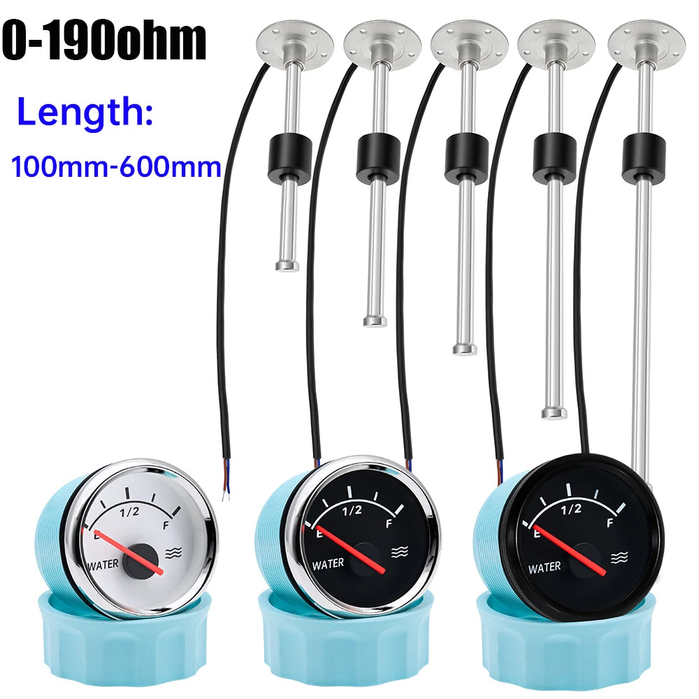 52MM Water Level Gauge with Red Backlight | 0-190 Ohm Water Tank Sensor and Meter