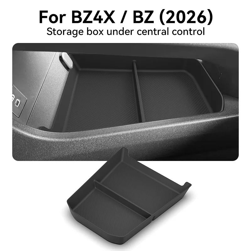 For Toyota BZ4X 2026 RHD Center Console Lower Storage Box Anti-Slip TPE Organizer Tray close-up view