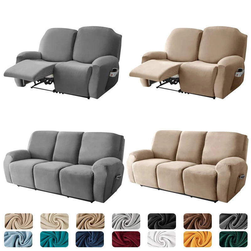 1/2/3 Seater Velvet Stretch Recliner Sofa Cover  Relax Armchair Slipcover Elastic All-inclusive Reclining Sofa Protector