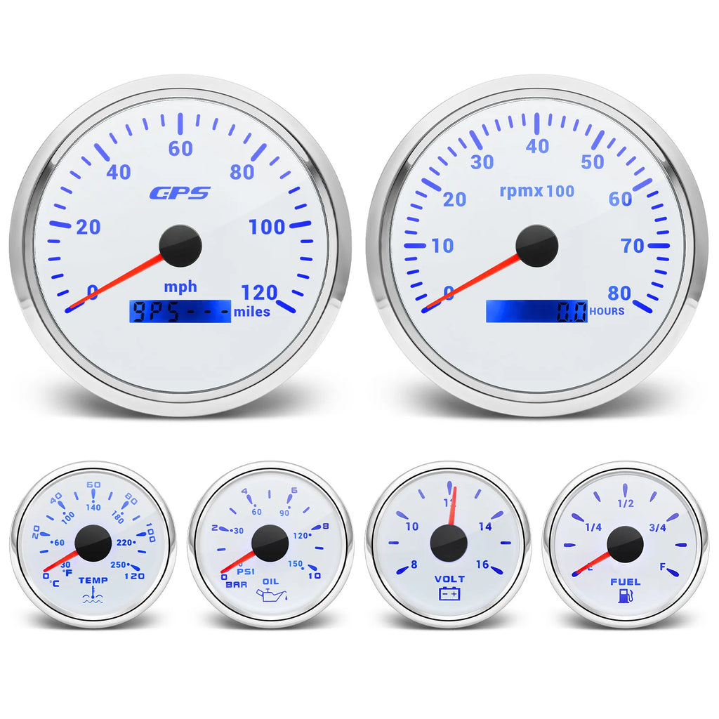 110mm Gauge+52mm Gauges 6 Gauge Set With Sensors 120MPH GPS Speedometer 8000rpm Tachometer Voltmeter Temp Press Fuel 240-33ohm