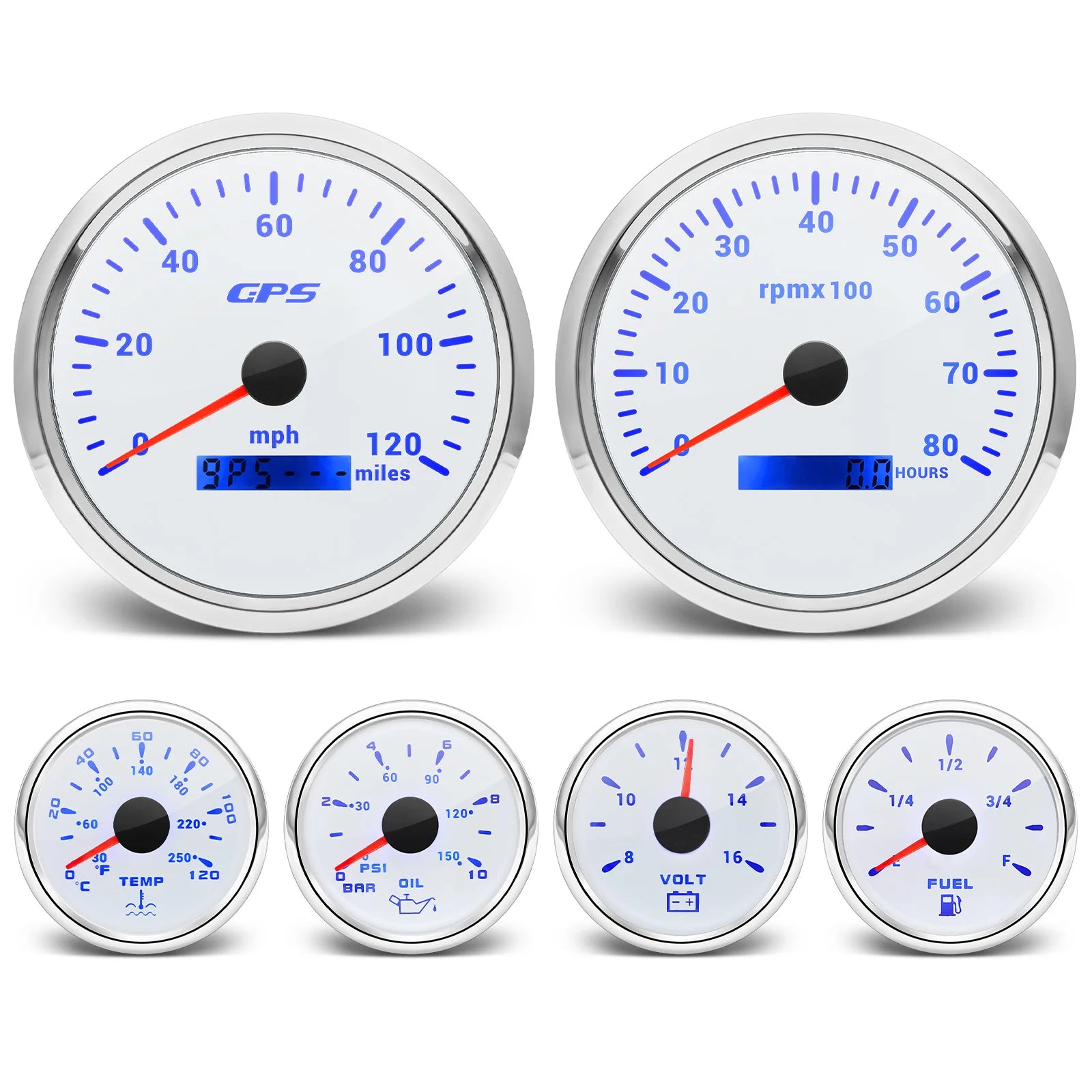 6 Gauge Set with GPS Speedometer, Tachometer, Voltmeter, and Sensors | 110mm and 52mm alternate view