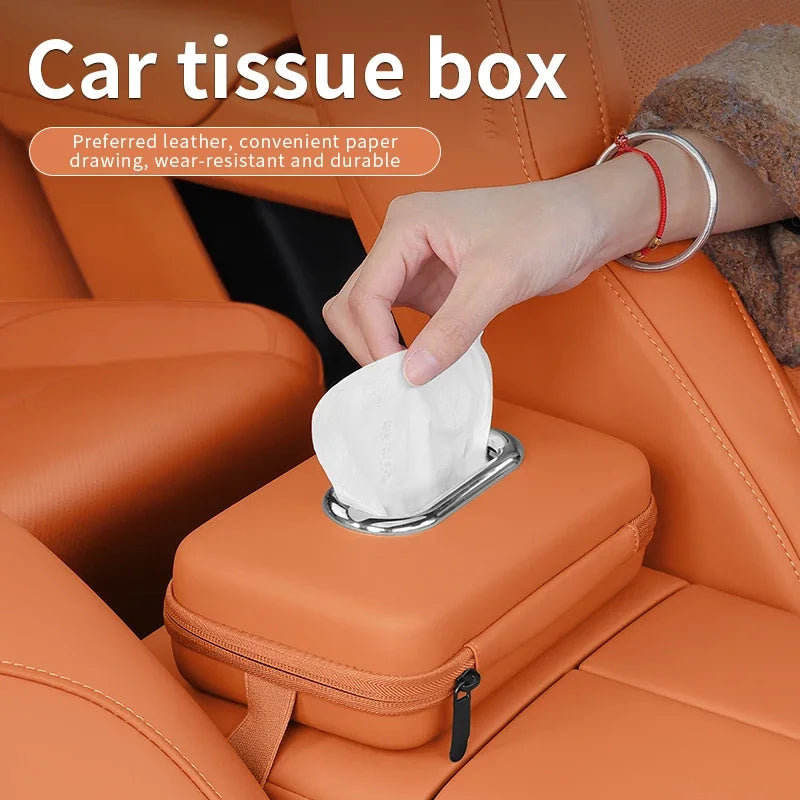 Premium Leather Car Tissue Holder Seat Back Hanging Napkin Dispenser for Armrest Unive close-up view