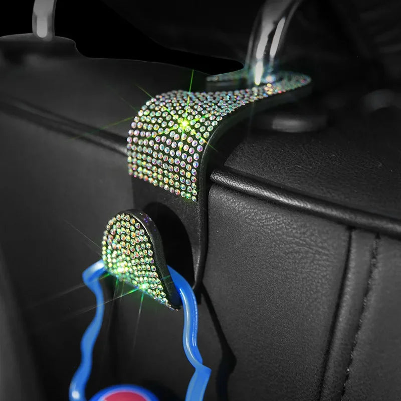 Rhinestone Car Seat Back Hook Bling Diamond Hanger Auto Back Universal Headrest Mount close-up view