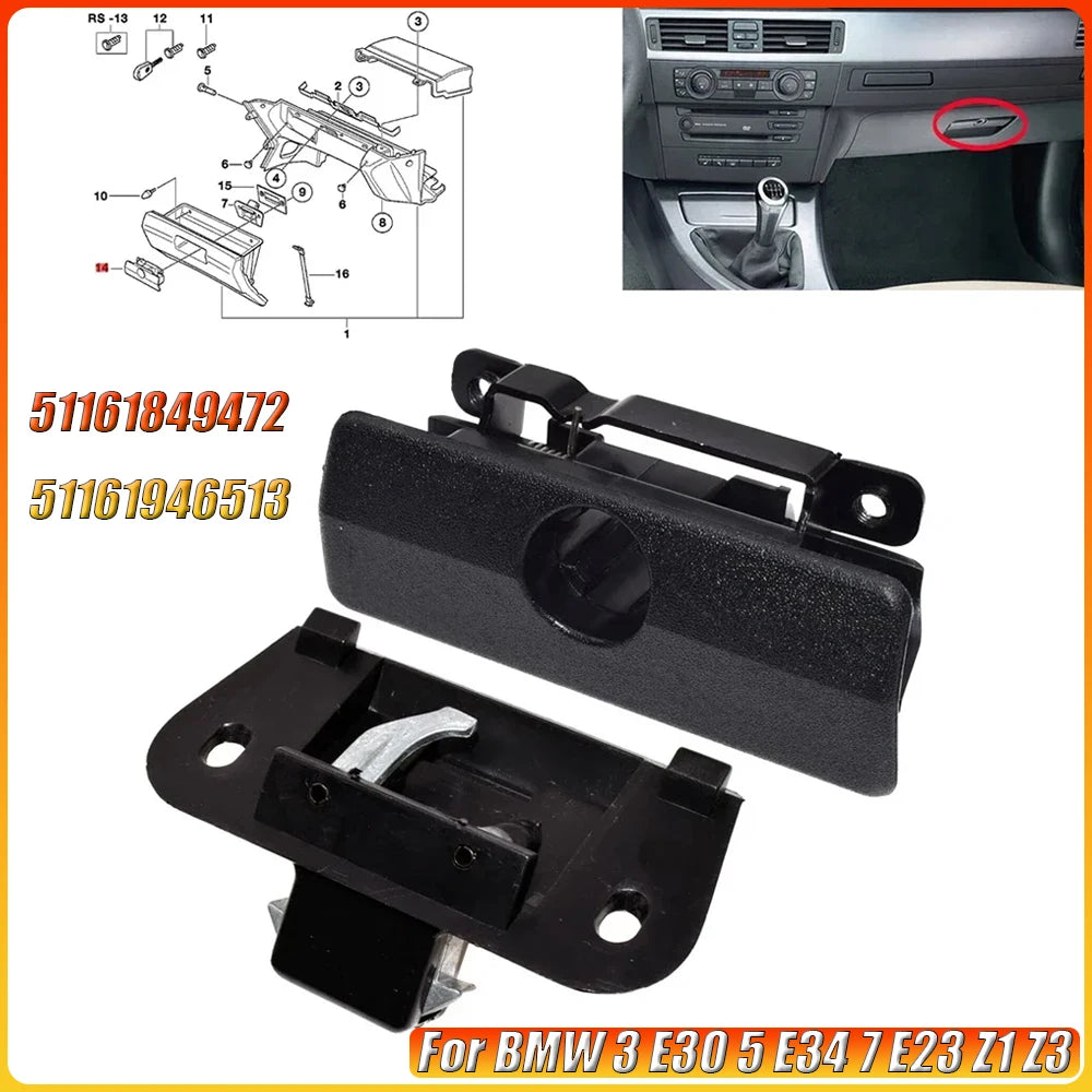 For BMW 3 E30 5 E34 7 E23 Z1 Z3 2Pcs Car Glove Box Lock Latch Handle 51161849472,51161946513 Interio