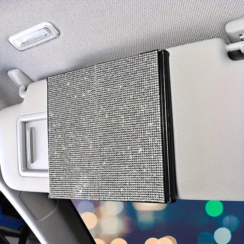 Rhinestone Crystal Car Rear View Mirror Makeup and Magnification Three-mirror Sun Visor Decor Cosmetic Mirror Auto Accessories