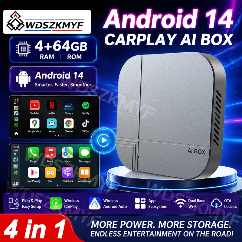 4G+64G/2G+32G Android Smart AI Box Wireless CarPlay Android Auto TV Box For Youtube Netflix For VW N