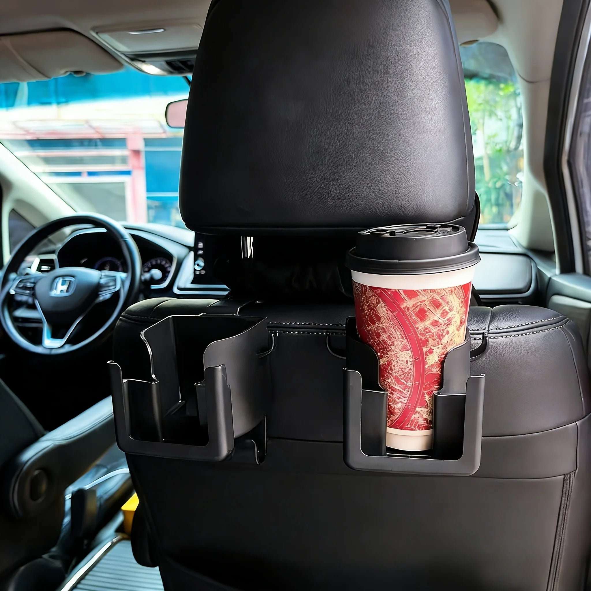 Car Seat Backrest Storage Rack with Cup Holder and Hooks | Space-Saving Car Organizer
