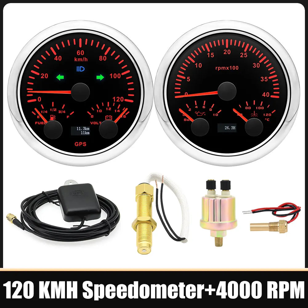 85mm Car 3 In 1 Multi-functional GPS Speedometer Set | RPM Tachometer with Oil Pressur close-up view