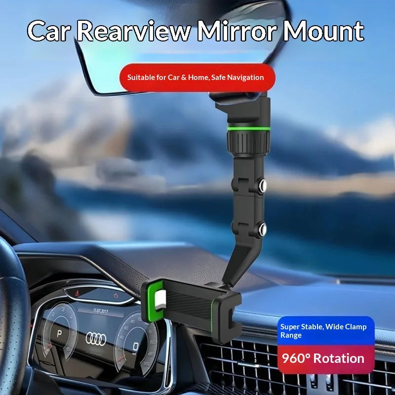 Car Rearview Mirror Phone Bracket Telescopic Quick Release Plastic alternate view