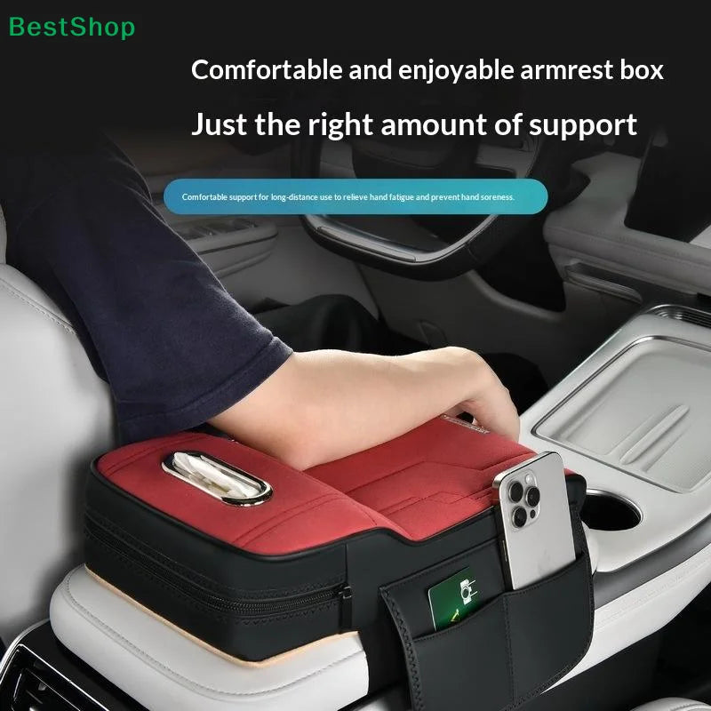 〔Vic〕Car Armrest Cushion with Tissue Box & Storage Pocket - Memory Foam Arm Rest Pad f close-up view