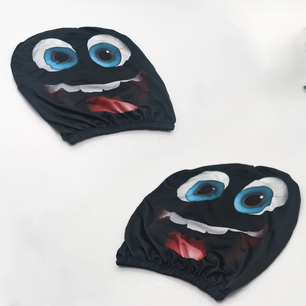 2PCS Blue Big Laugh Eyes Car Headrest Covers 2D Double Print Universal Funny Auto Dec alternate view