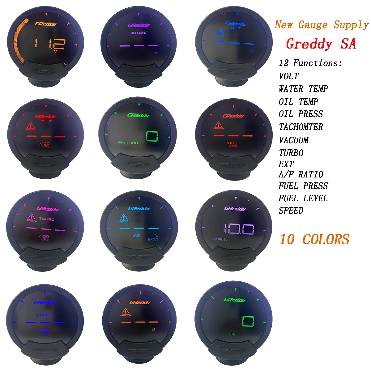 10 Colors Greddi Sirius LCD Racing Gauge Set | No Controller Required additional angle