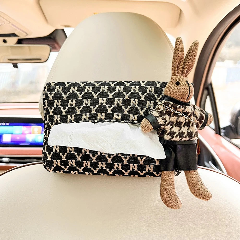 Advanced Sense Thousand Bird Lattice Car Tissue Box Female Car Seat Back Armrest Paper close-up view