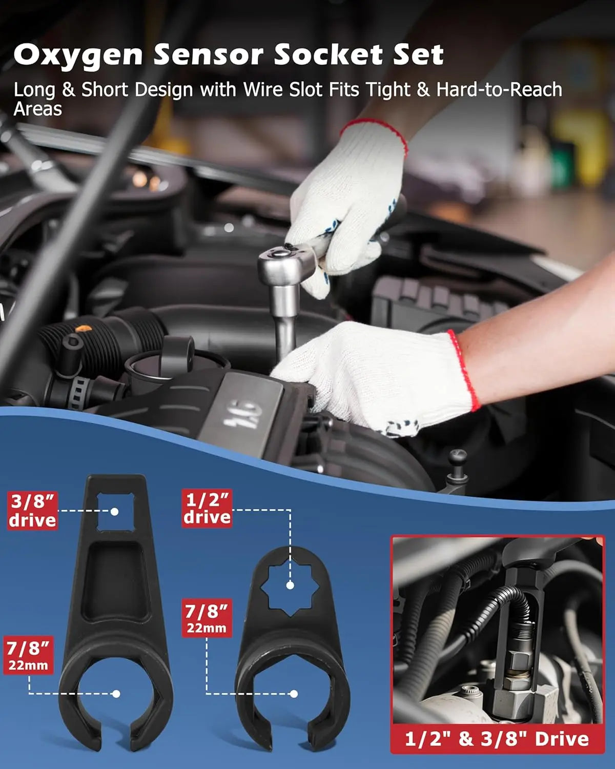 Universal Oxygen Sensor Socket Set O2 Lambda Sensor Removal Tool Kit Automotive Wrench R detail view