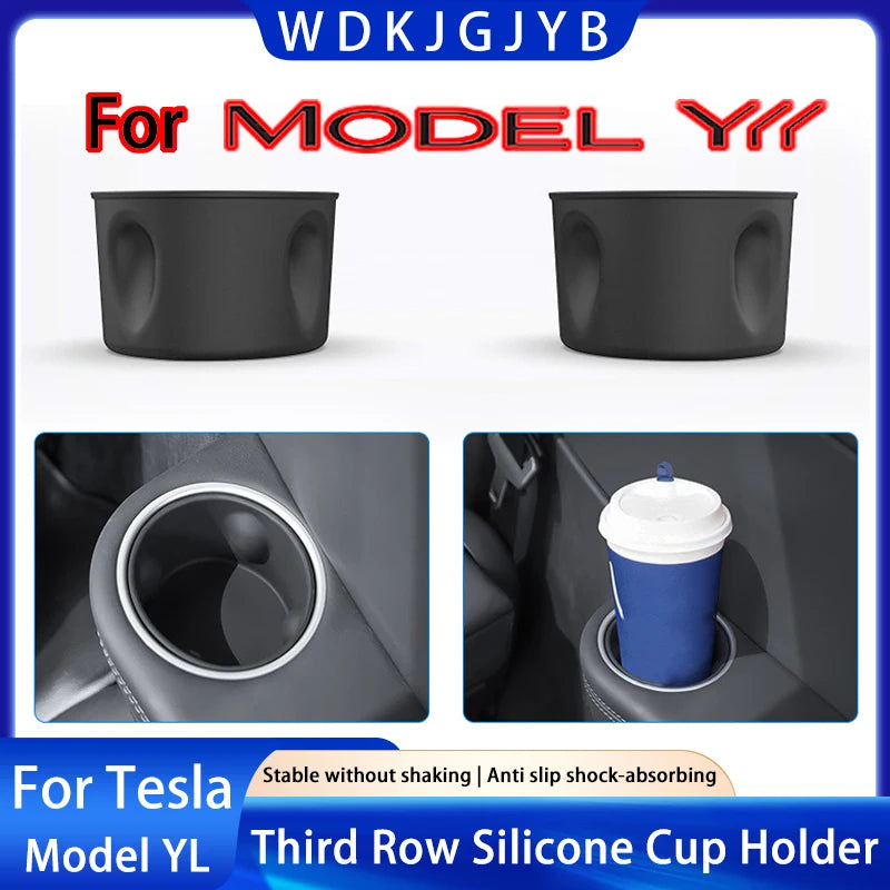 For Tesla Model YL 2026+ Third Row Silicone Cup Holder Insert | Center Console Water Cup Organizer