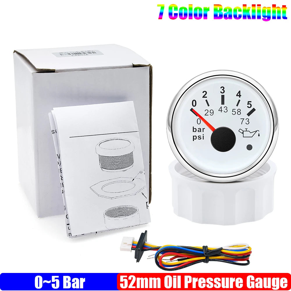 ZMFJH 7 Color Light 52mm Car Gauge Set | Fuel Water Level Voltmeter Oil Pressure Temp Ga detail view