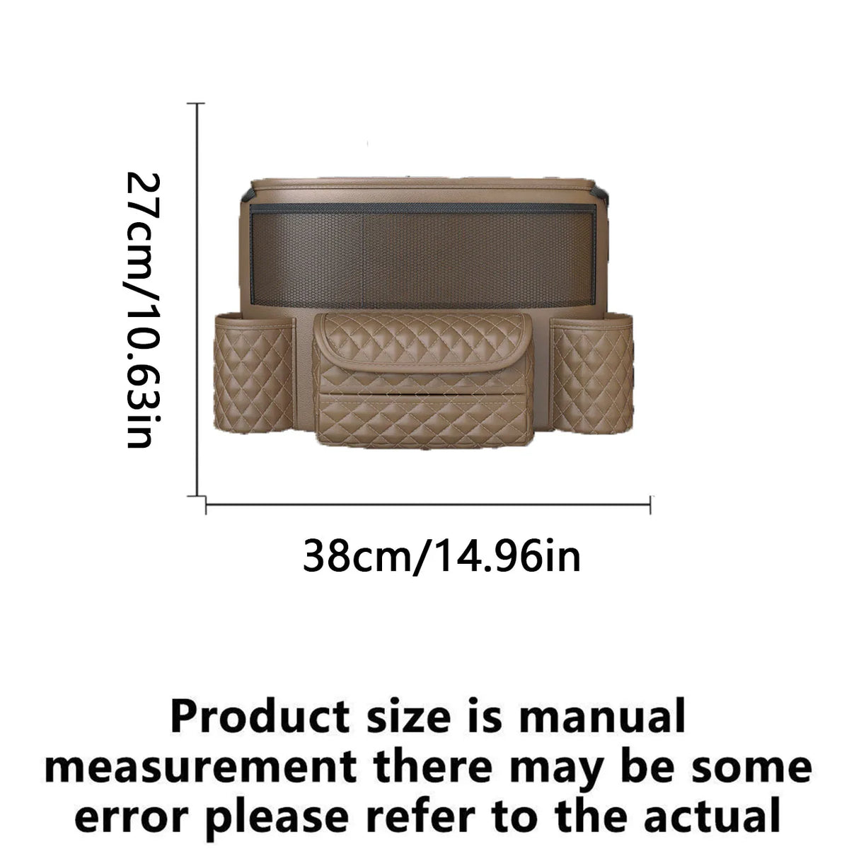 Car Storage Bag Nappa Leather Car Storage Bag between the Center Console and Seat Back close-up view