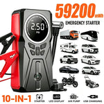 Car Jump Starter with Air Compressor, 180PSI Portable Tire Inflator, 12V Car Battery Jump Box with LCD Digital Display, LED Emergency Light, USB Quick Charge, Smart Jumper Clips for Car Motorcycle