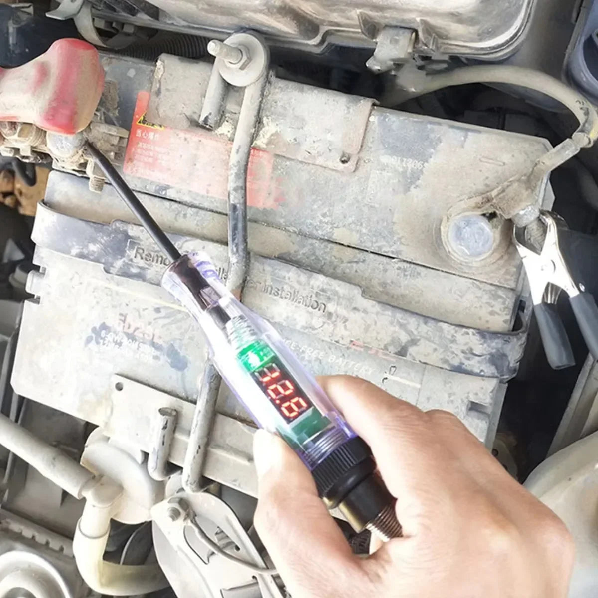 6V 12V 24V Car Truck Voltage Circuit Tester Pen, 5V-90V Digital Display Auto Test Ligh close-up view