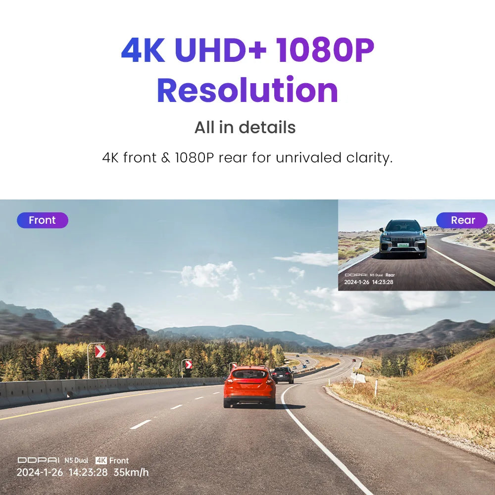DDPAI N5 Dual 4K Dash Cam Front and Rear Ultra HD Dash Camera with NightVIS ADAS GPS alternate view