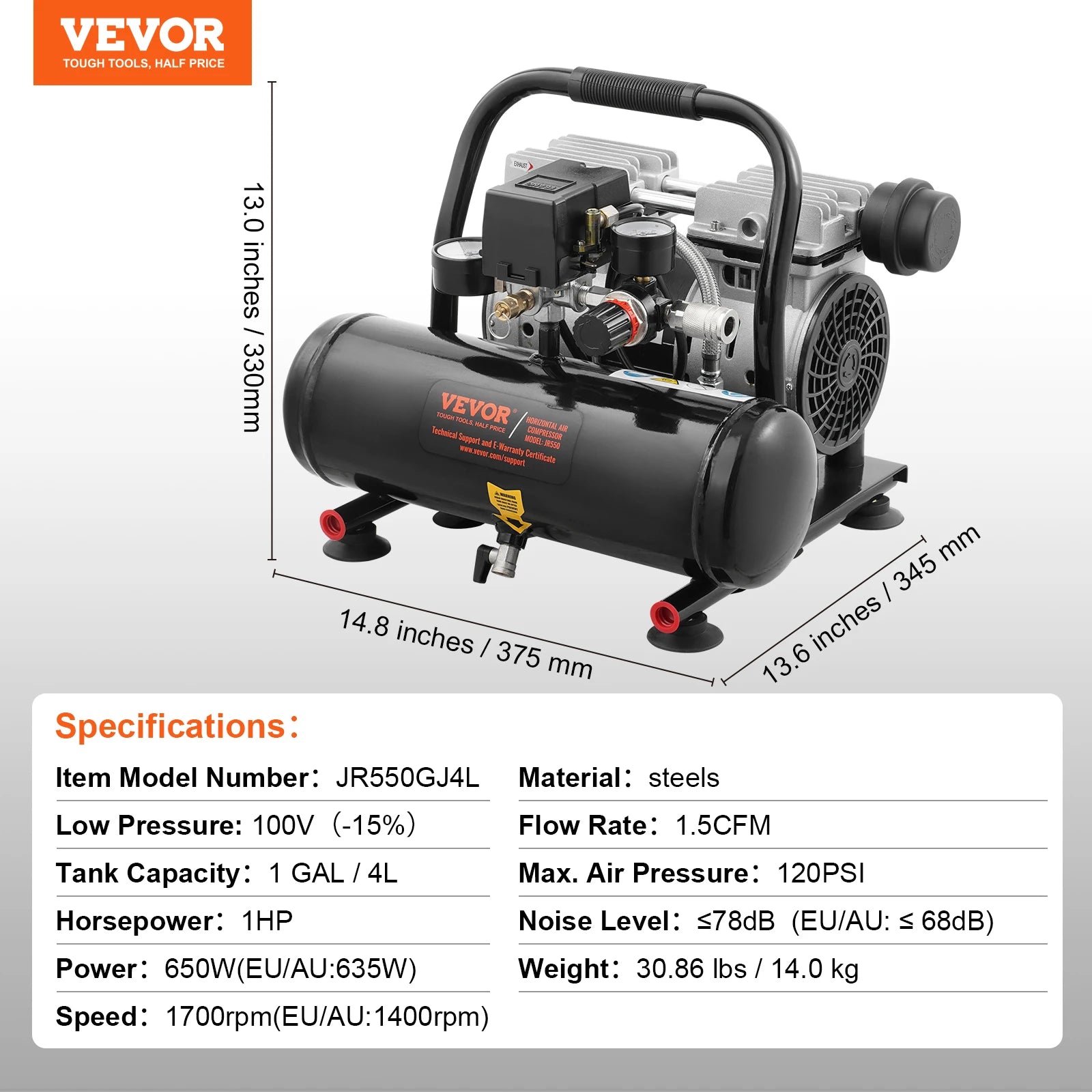 Air Compressor 750W-3000W Oil Free Quiet Portable Pump | Auto Repair & Tire Inflation detail view