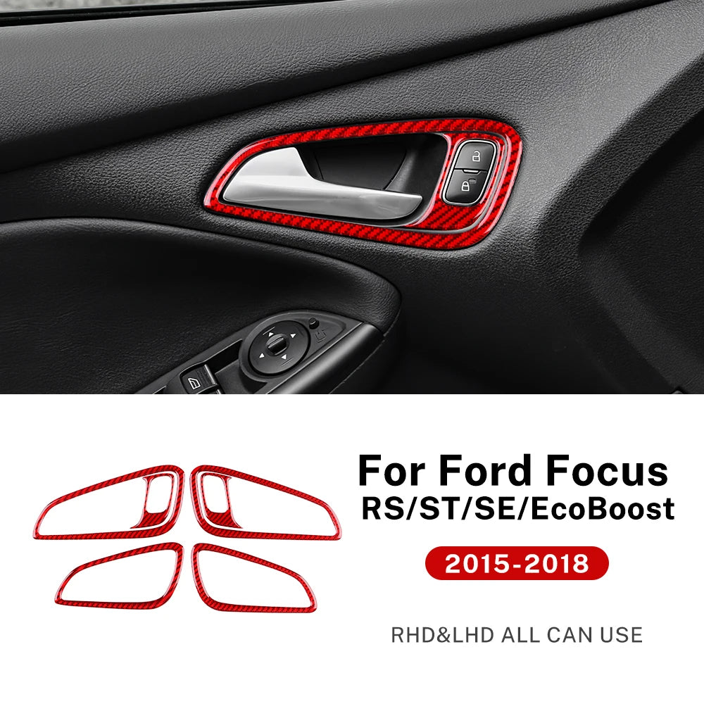Real Soft Carbon Fiber Sticker For Ford Focus SE RS ST Ecoboost 2015 2016 2017 2018 LHD RHD Car Inner Door Handle Panel Trim