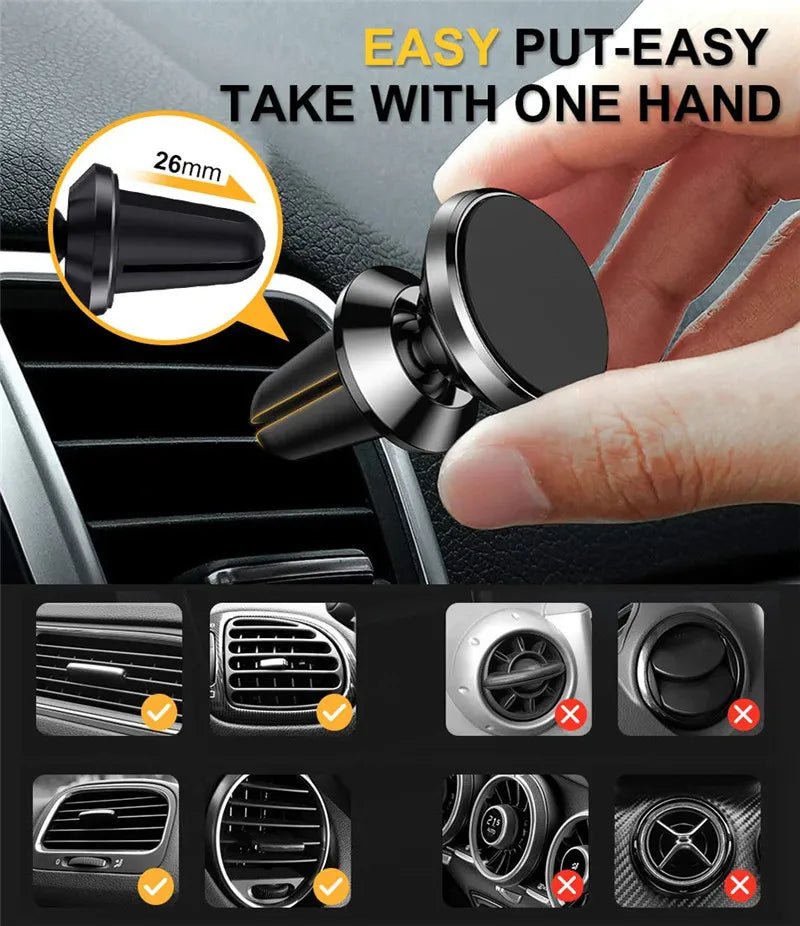 Magnetic Car Phone Holder with Air Vent Clip, 360 Degree Adjustable