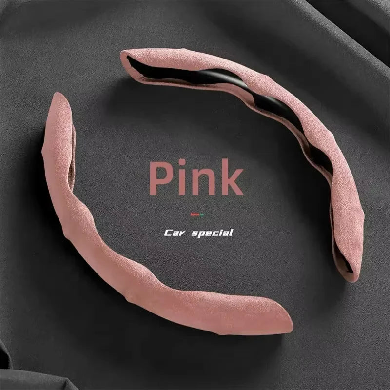 Suede Leather Steering Wheel Cover 38cm close-up view