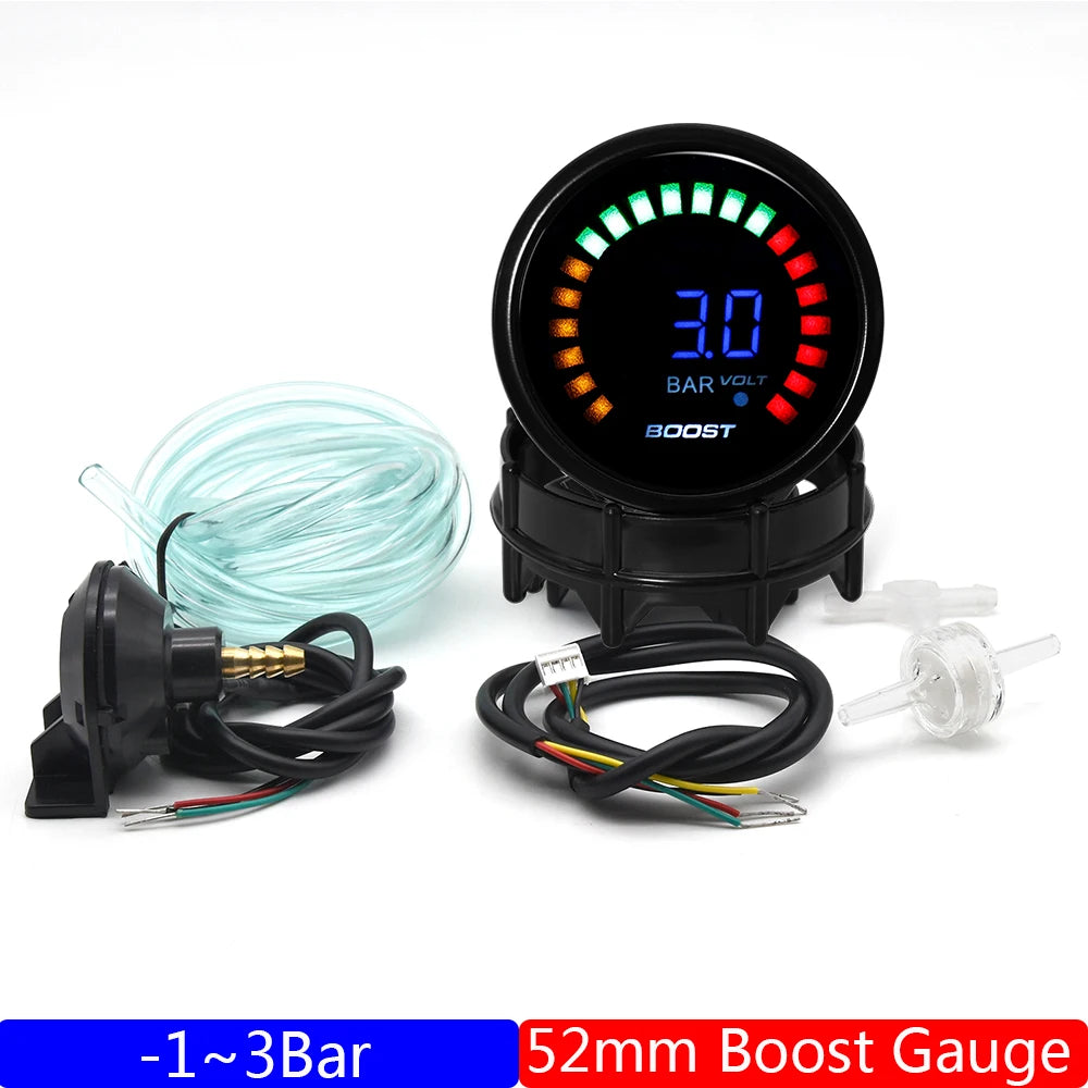 2" 52MM Digital LED Gauge Set | PSI Boost Vacuum Water Temp Oil Temp Oil Press Voltmet close-up view
