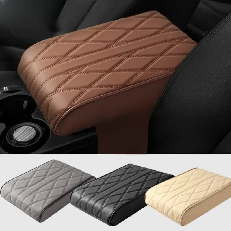 Car Armrest Mat Center Console Arm Rest Protection Cushion Wave Embroider PU Leather Auto Armrests S