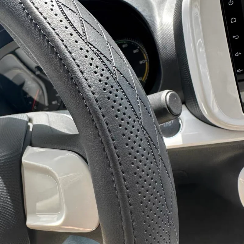 Napa Leather Perforated Patchwork Car Steering Wheel Cover, Non-slip, Breathable, F additional angle