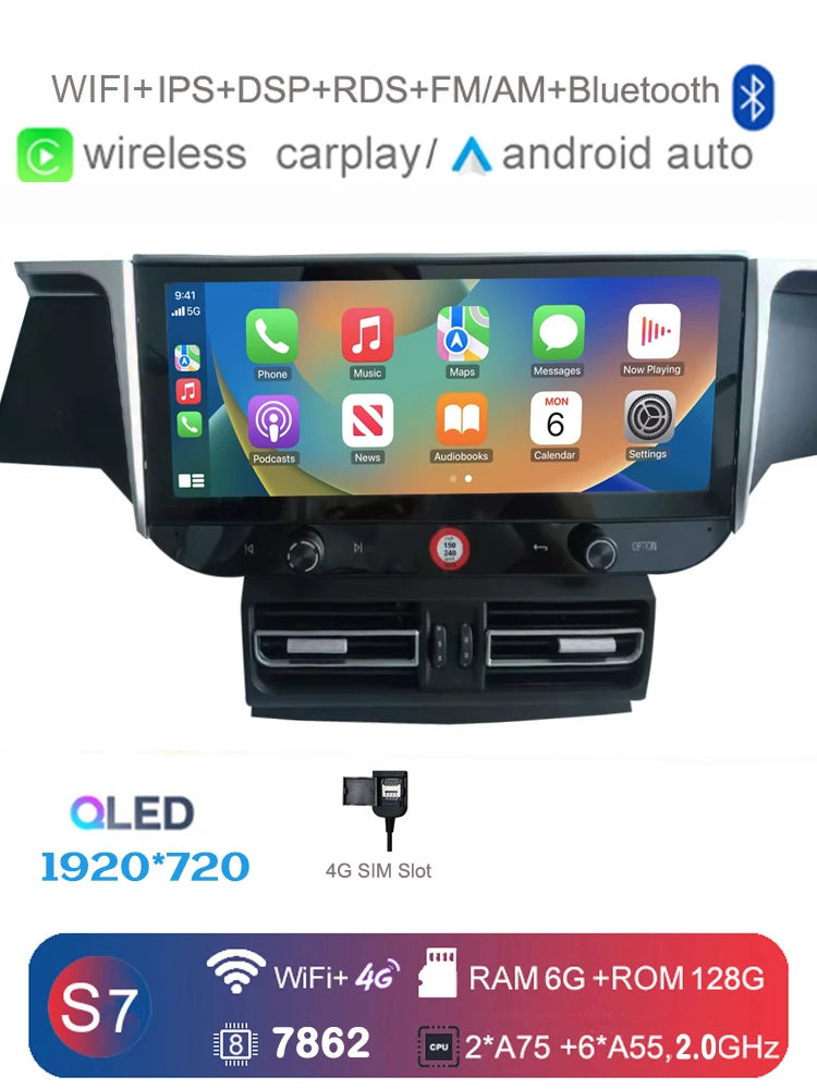 Car Radio for Porsche Macan 2010-2016 | Wireless CarPlay Android Auto 12.3" IPS 4G LTE close-up view