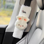 Cute Cartoon Bear Car Seat Belt Cover Imitation Rabbit Fur