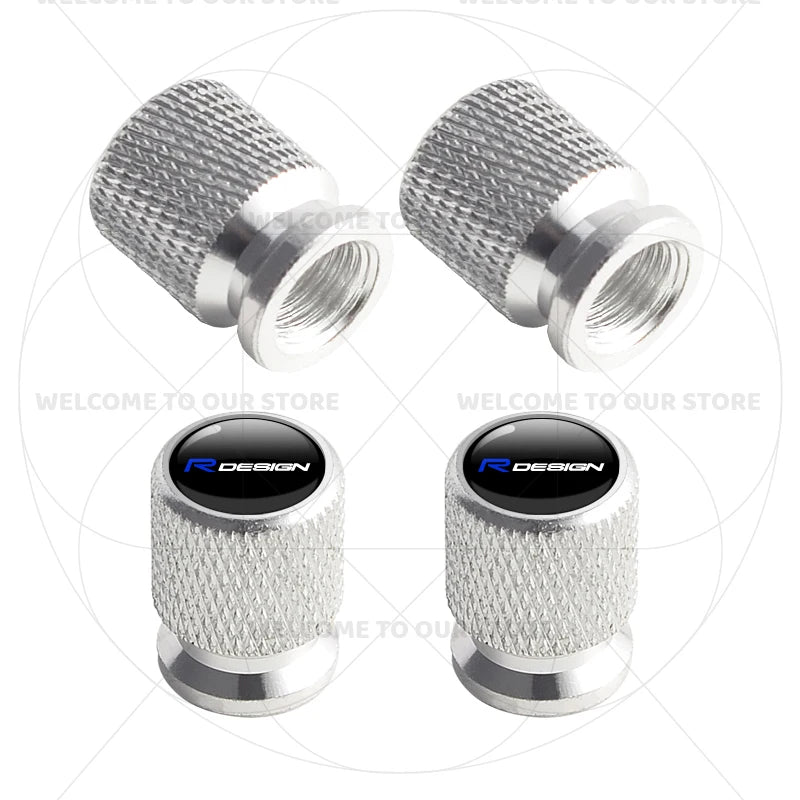 For Volvo R Design Emblem Aluminum Tire Valve Caps | 4-Pack Dust Covers lifestyle view