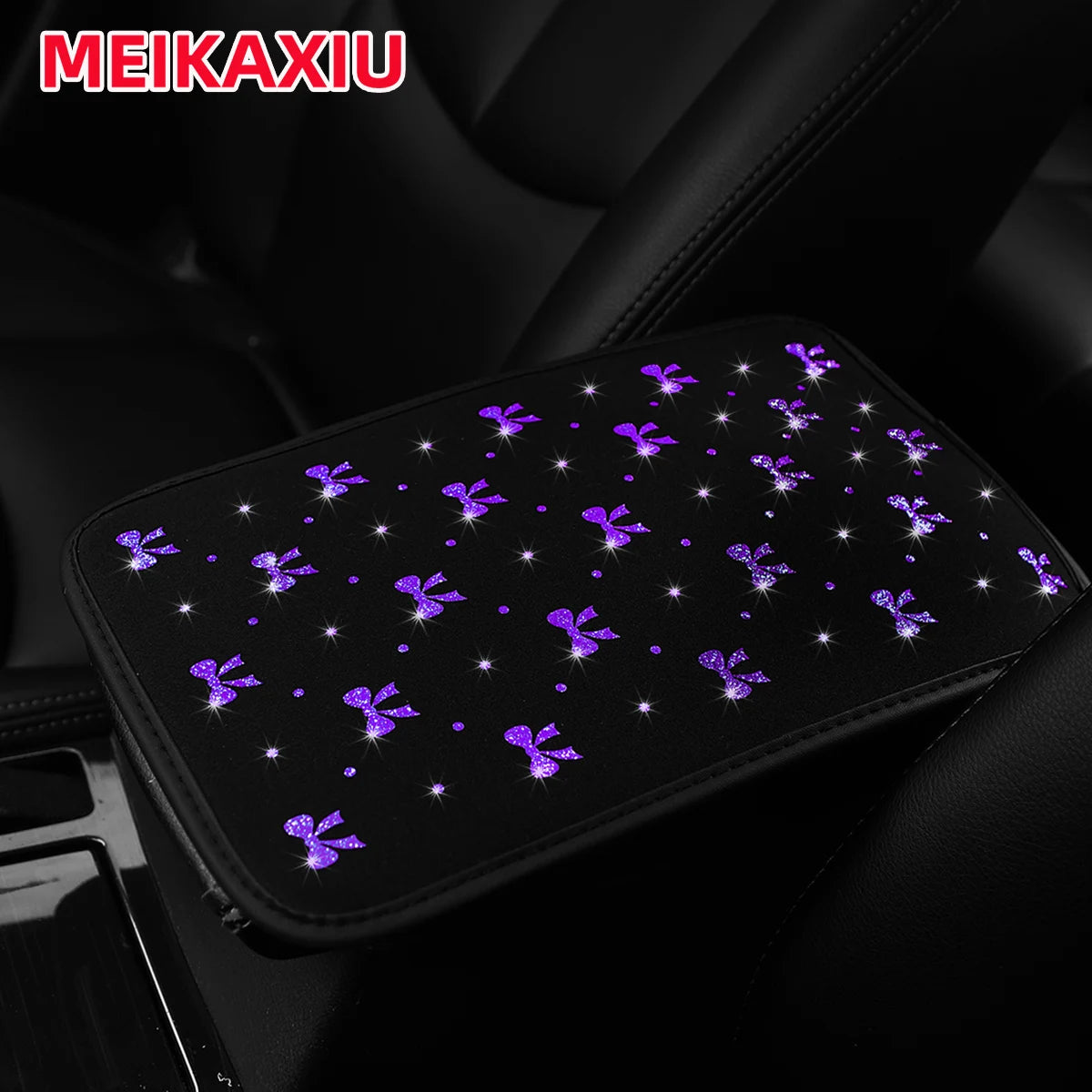 Blingbling Fabric Bow Tie Car Armrest Cover Pad Shiny Center Console Pad Women's Car Interior Accessory