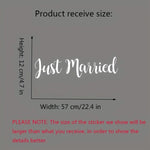 1 Set FunFrenzy Just Married Vinyl Decal Sticker - Matte Finish, Easy to Apply & Remove, detail view