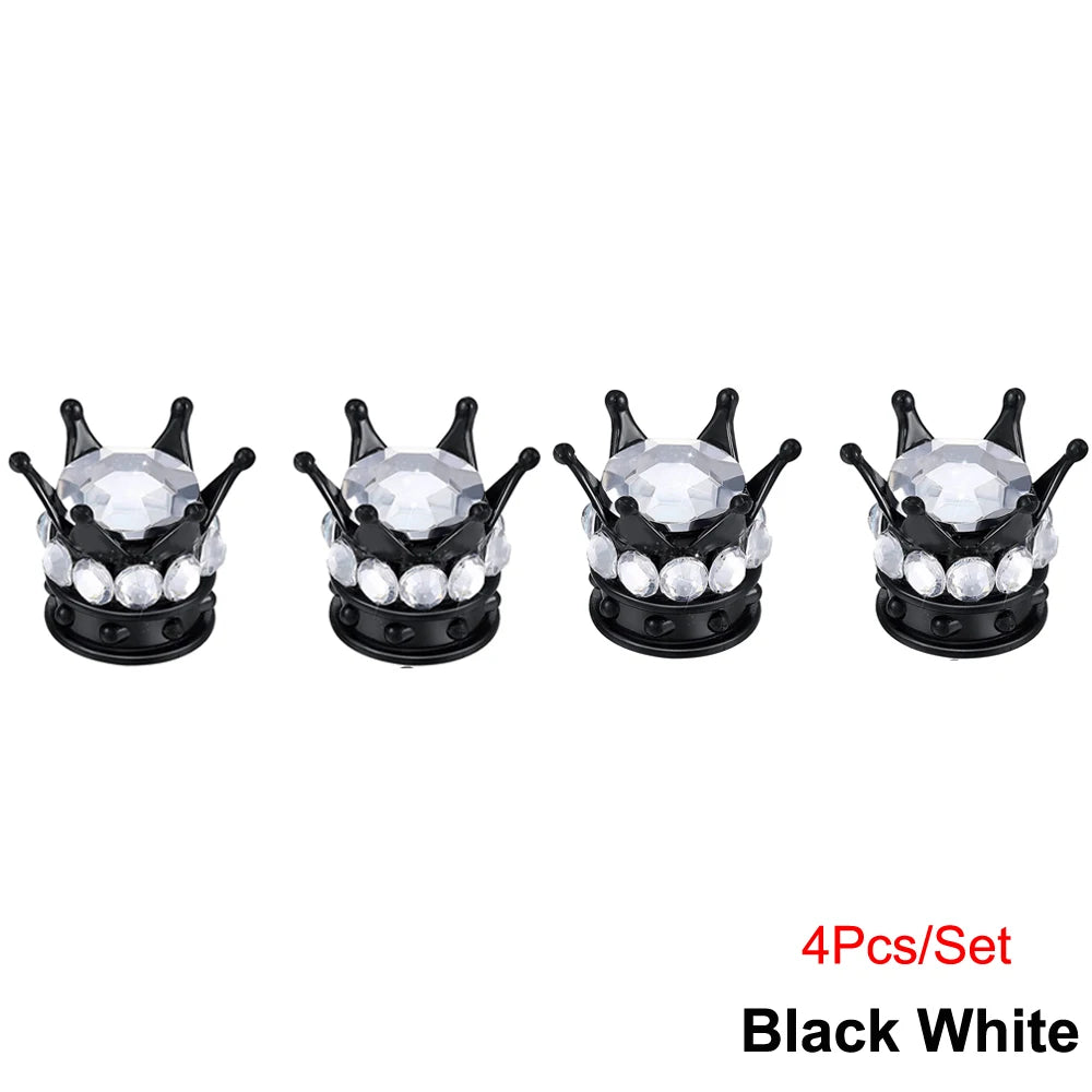 Bling Bling Rhinestone Valve Stem Caps | Chrome Crown Tire Valve Caps for Cars, Bikes close-up view