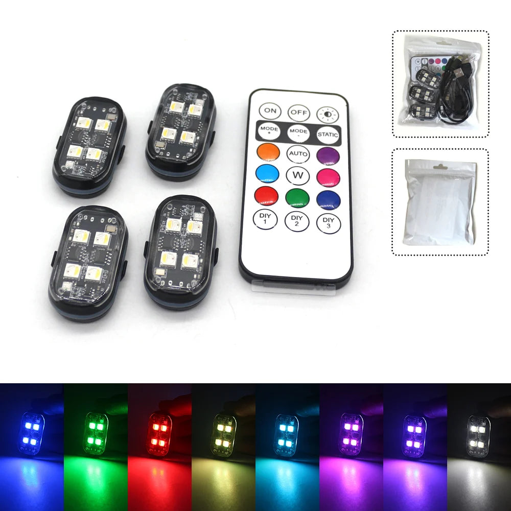 2/4pcs Wireless LED Strobe Lights Car Decor Atmosphere Light, 8 Colors Rechargeable L alternate view