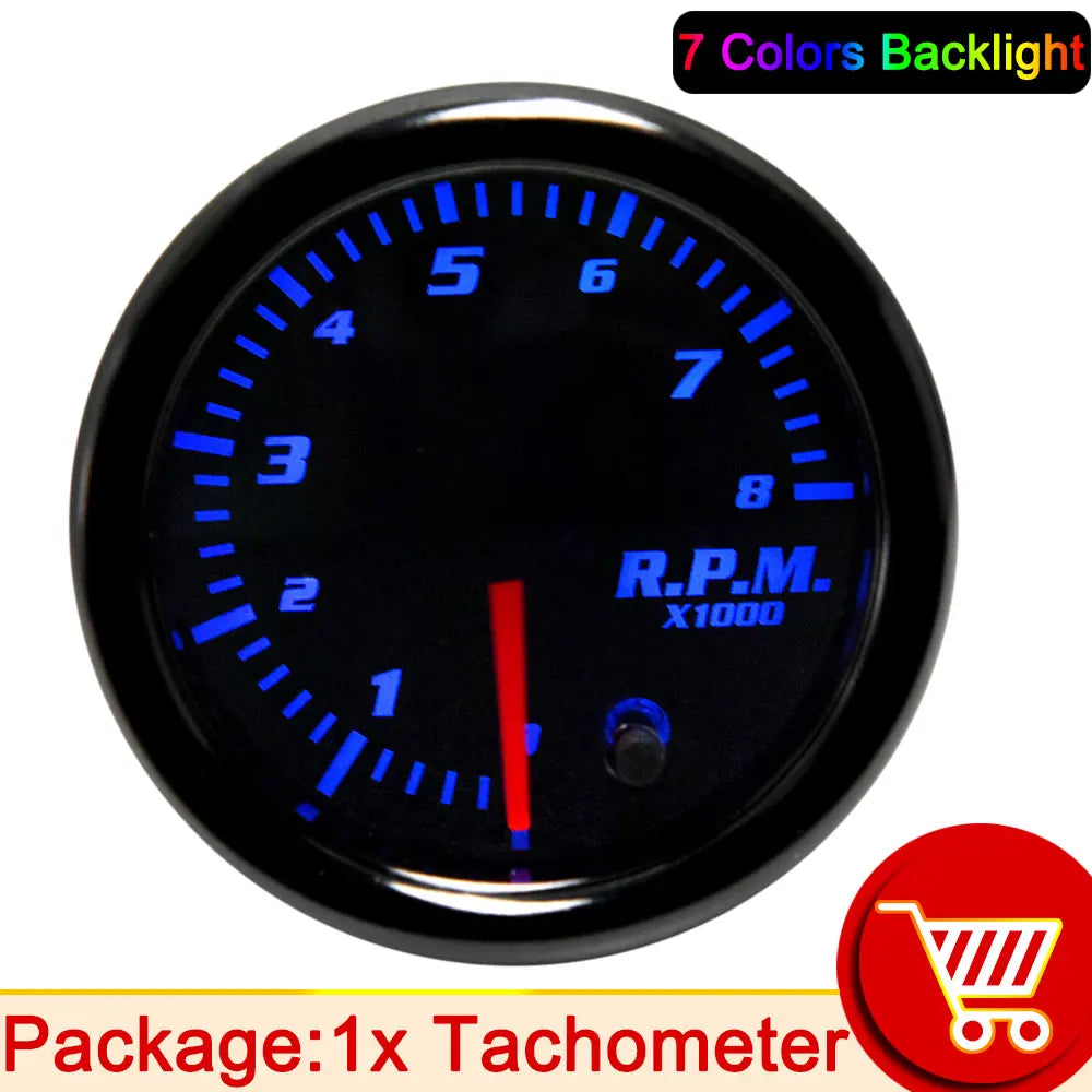 7 Color 2" 52mm Tachometer RPM Meter LED Car Auto Gauge | Universal for Gasoline Mo additional angle