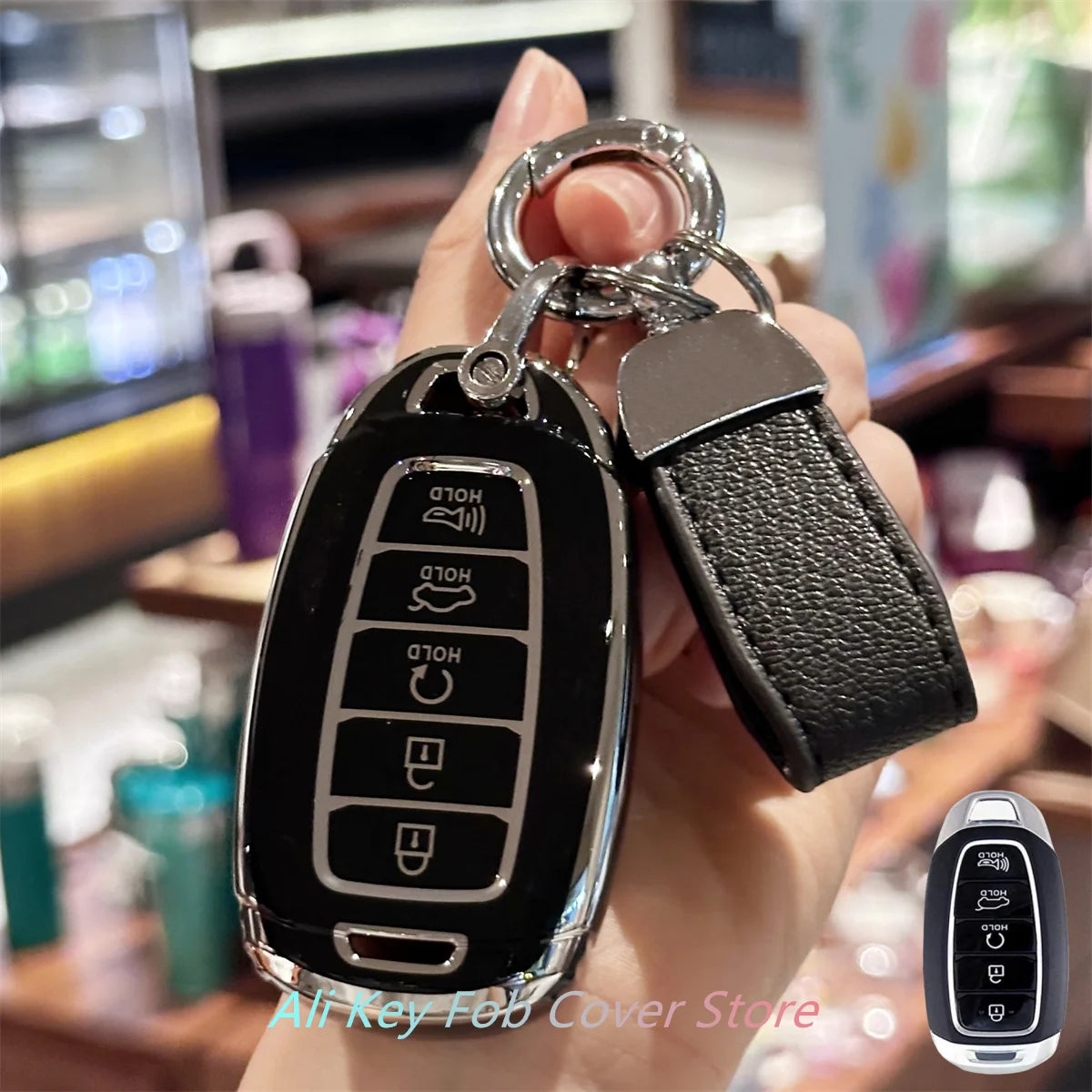 Key Fob Cover Keychain Lanyard for Hyundai Elantra GT Sport Santa Fe Palisade Kona Keyle detail view