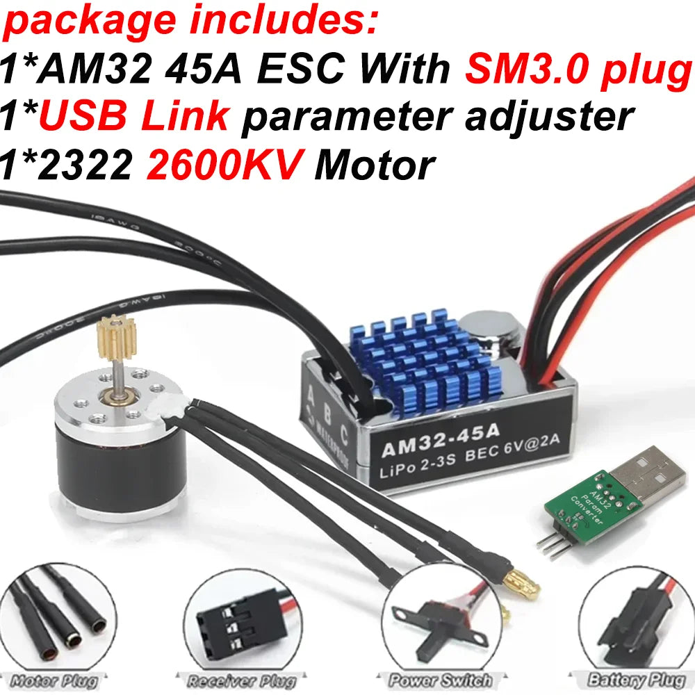 2322 2600KV 2830 2400KV Brushless Motor AM32 45A for 1/12 RC Crawler Car Off Road Car MN82 MN168 MN78 MN86 MN128 Power Kit