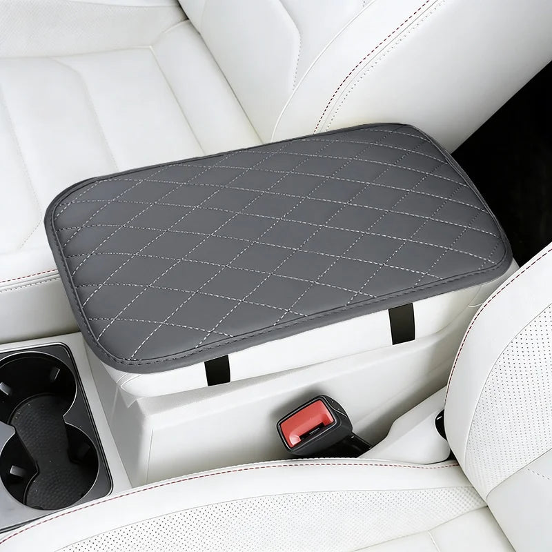 PU Leather Diamond Grid Car Armrest Pad, Center Console Protection, Dual Pocket Storag close-up view