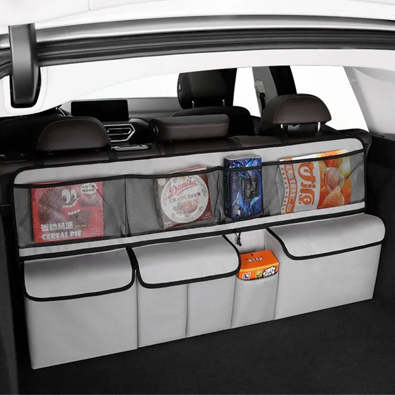 New Large Capacity Car Trunk Bag Mesh Solid Color Backseat Storage Bag Car Interior Storage Bag Auto
