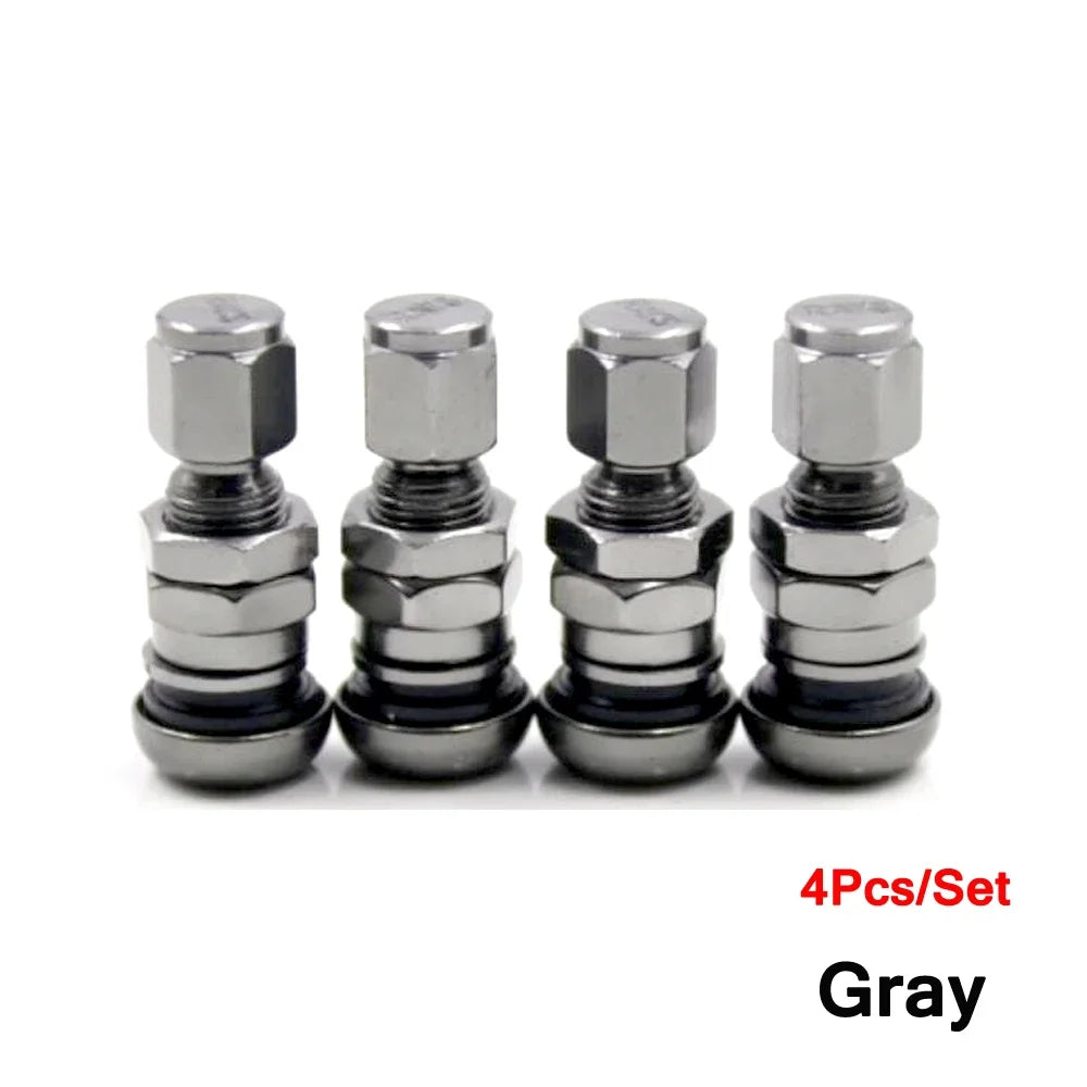 TQQTQQ 4Pcs Short Metal Bolt Tire Valve Stem Kit | Car Truck Motorcycle Accessories close-up view