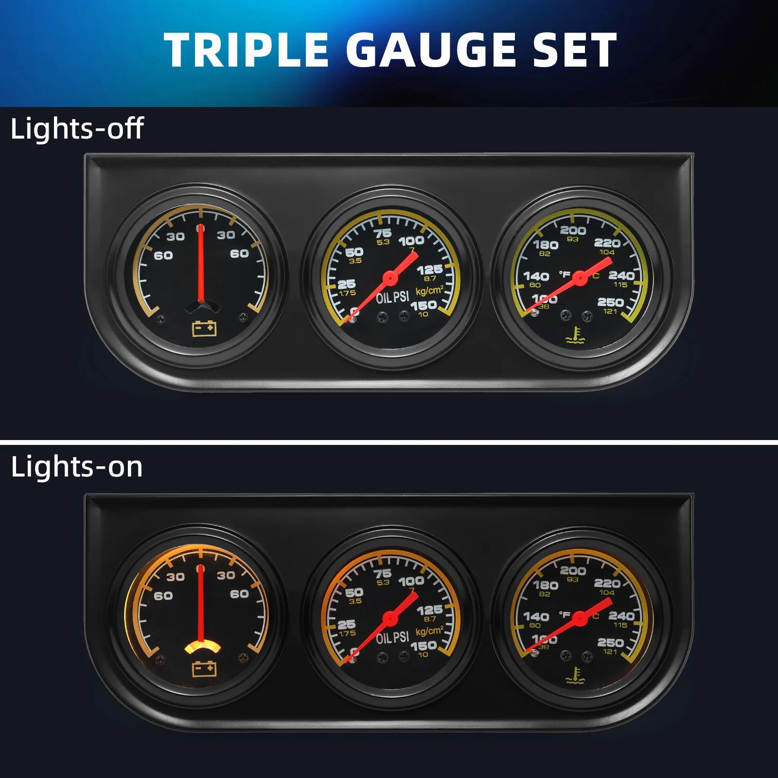 2" 52mm 3 In 1 Auto Gauge Kit | Triple AMP Meter, Oil Pressure & Water Temp additional angle