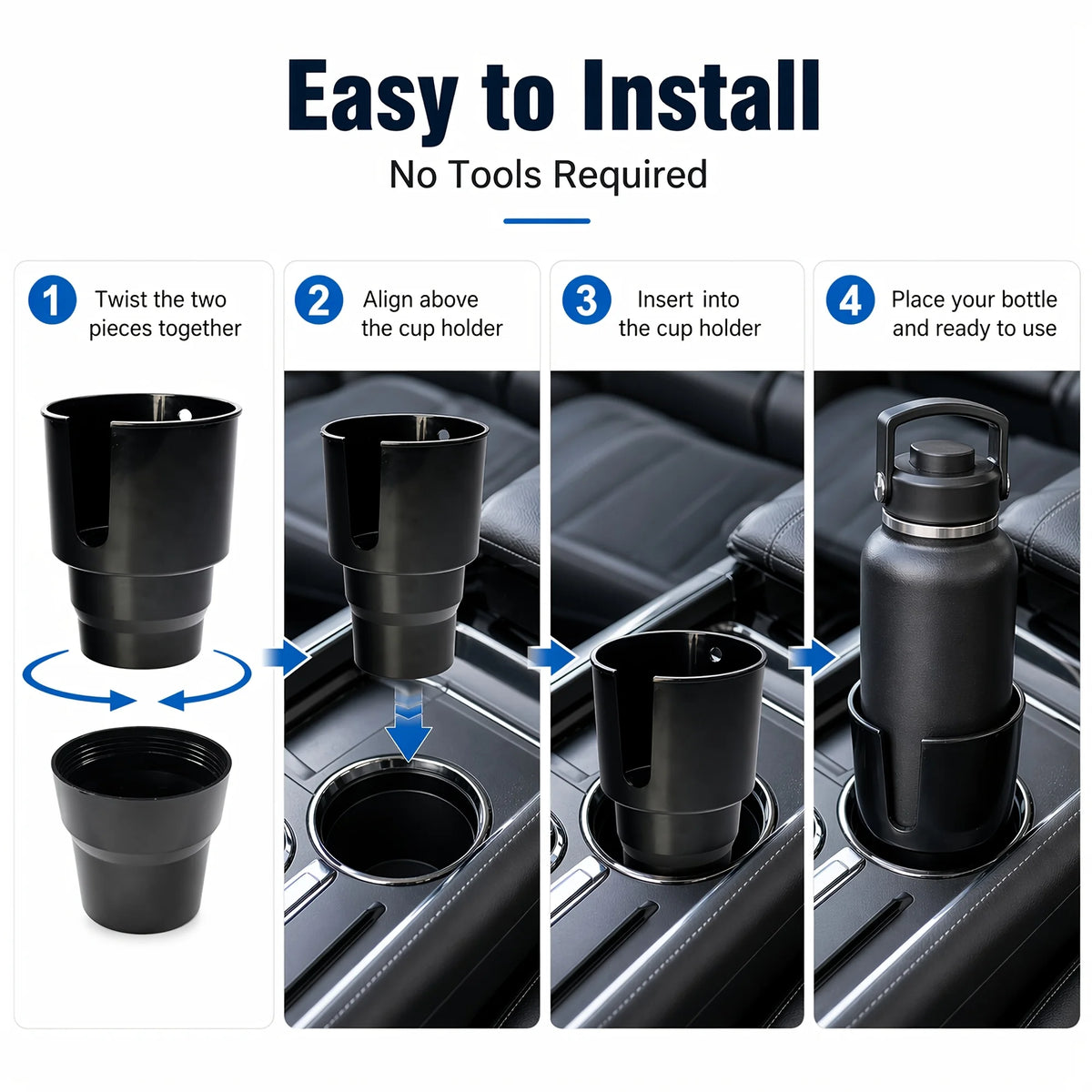 Adjustable Car Cup Holder Expander for Large Bottles and Mugs with Handles